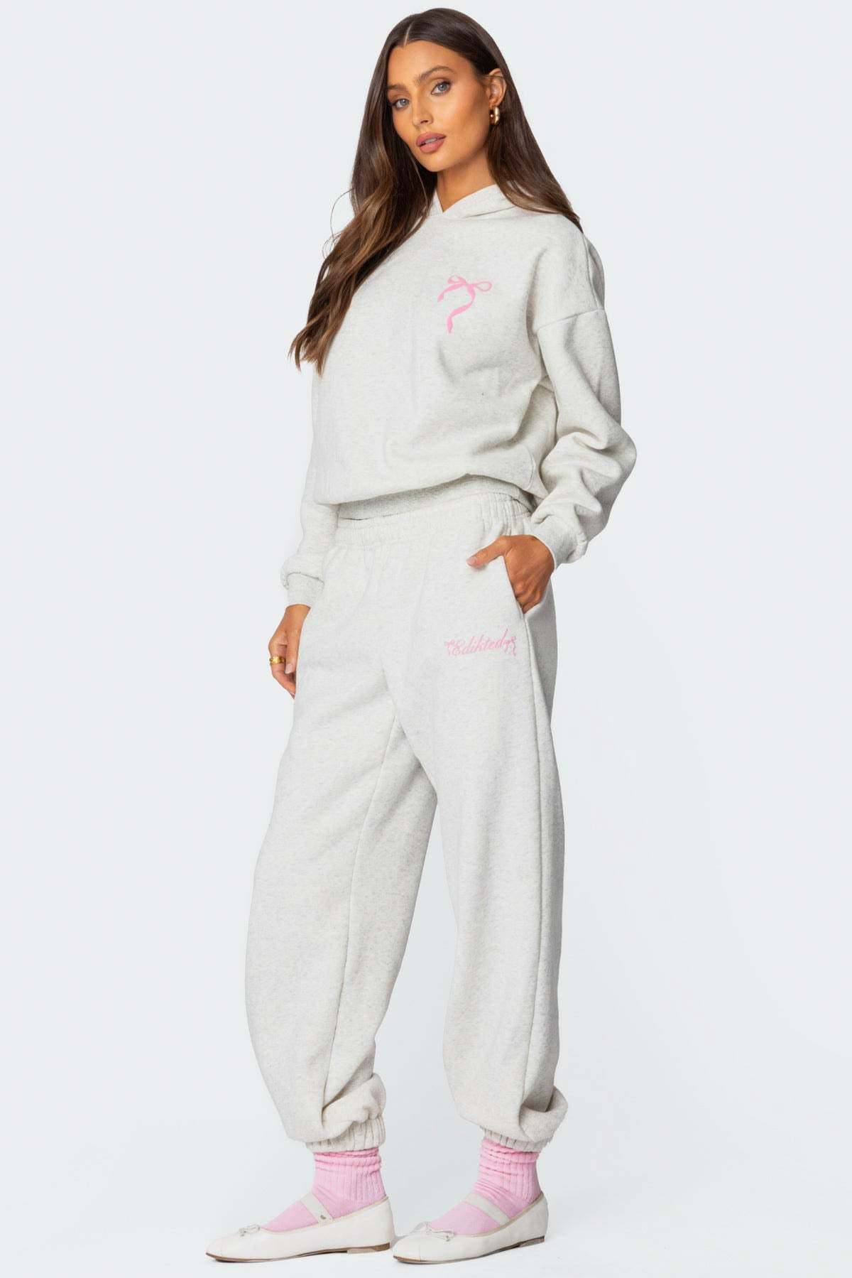 Sasha Bow Detail Sweatpants - GRAY MELANGE