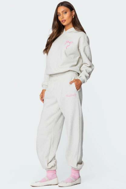 Sasha Bow Detail Sweatpants - GRAY MELANGE