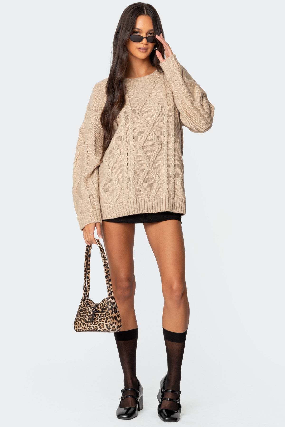 Kennedy Oversized Cable Knit Sweater - BEIGE
