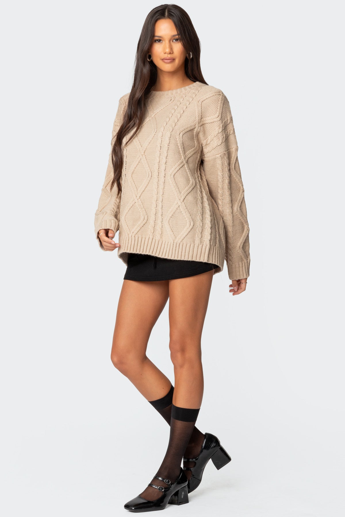 Kennedy Oversized Cable Knit Sweater - BEIGE