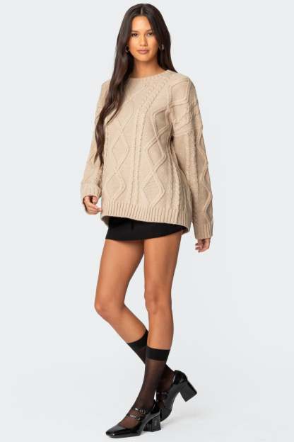 Kennedy Oversized Cable Knit Sweater - BEIGE