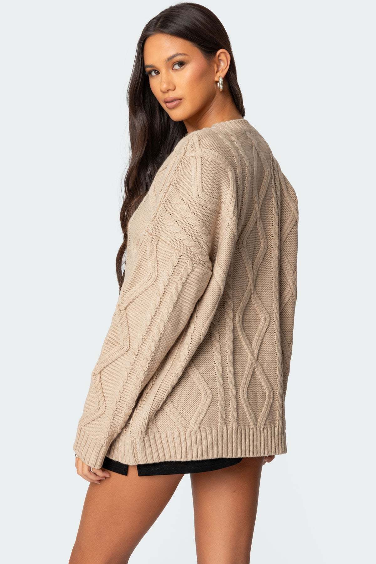 Kennedy Oversized Cable Knit Sweater - BEIGE