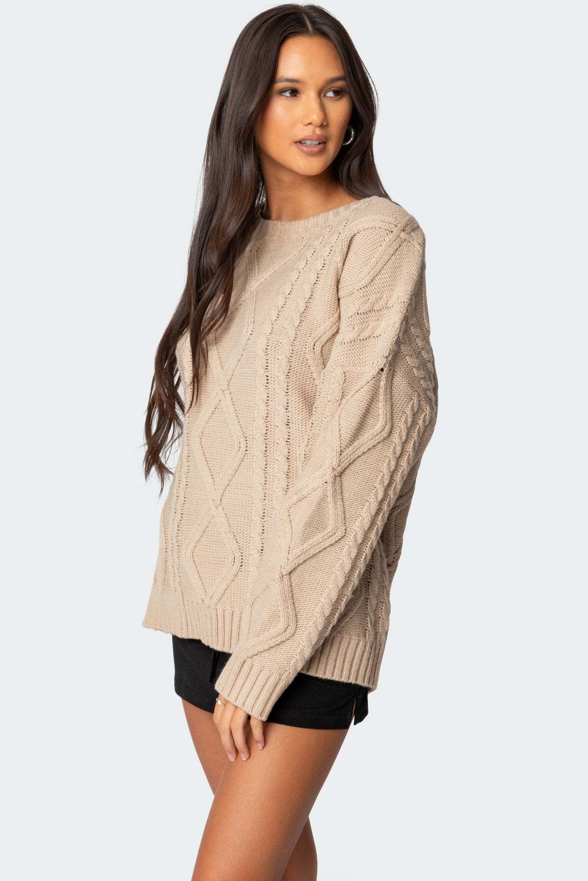 Kennedy Oversized Cable Knit Sweater - BEIGE