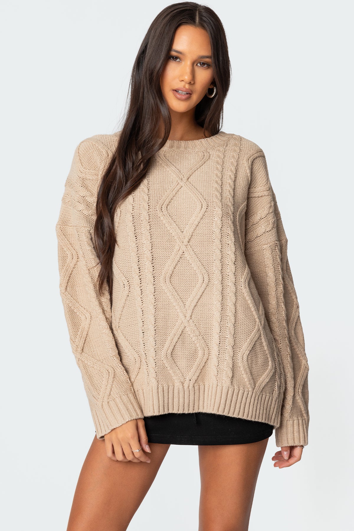 Kennedy Oversized Cable Knit Sweater - BEIGE