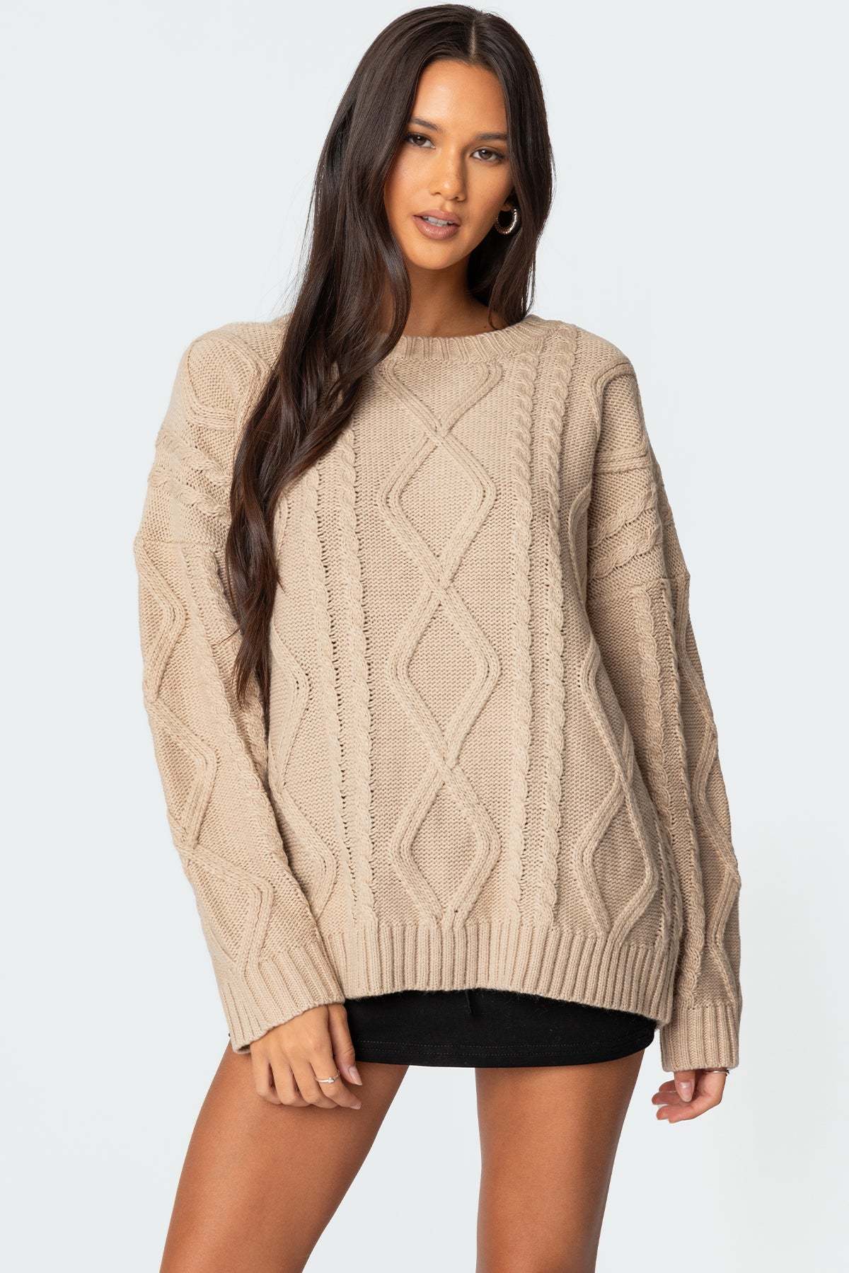 Kennedy Oversized Cable Knit Sweater - BEIGE