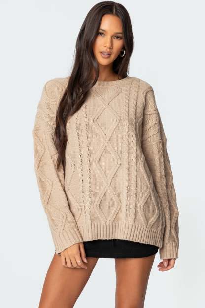 Kennedy Oversized Cable Knit Sweater - BEIGE