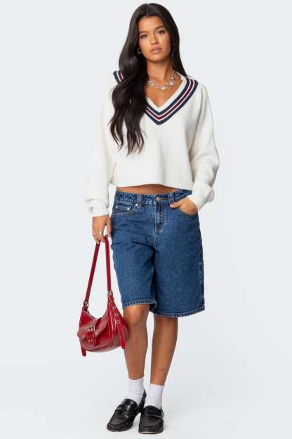 Lauryl V Neck Sweater - WHITE