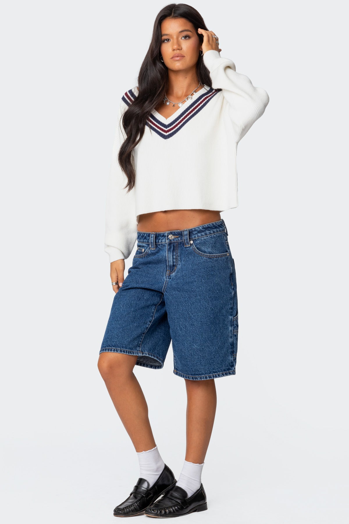 Lauryl V Neck Sweater - WHITE