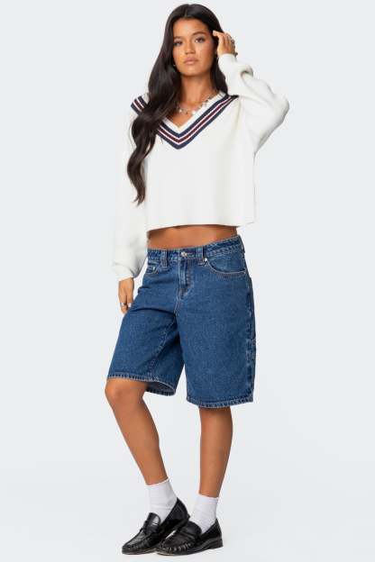 Lauryl V Neck Sweater - WHITE