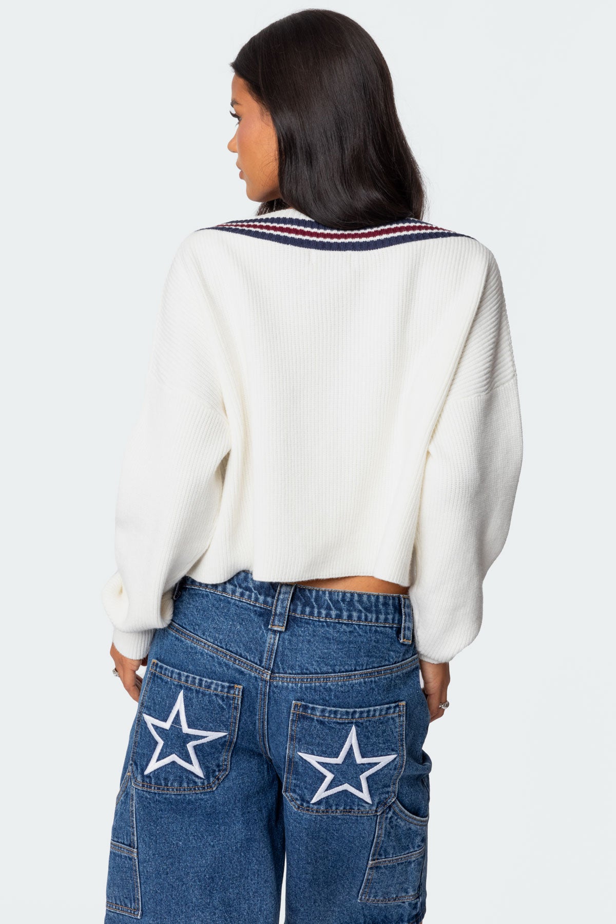 Lauryl V Neck Sweater - WHITE