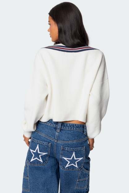 Lauryl V Neck Sweater - WHITE