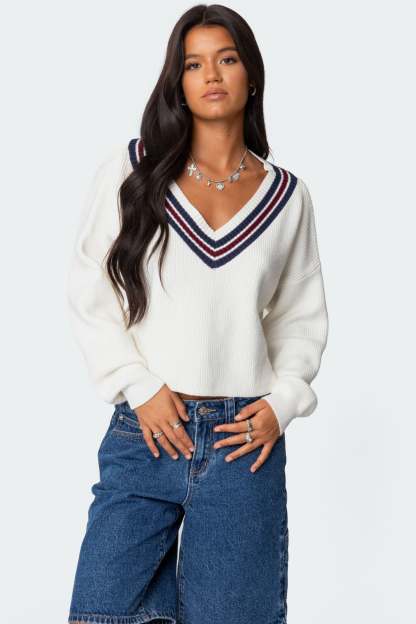 Lauryl V Neck Sweater - WHITE