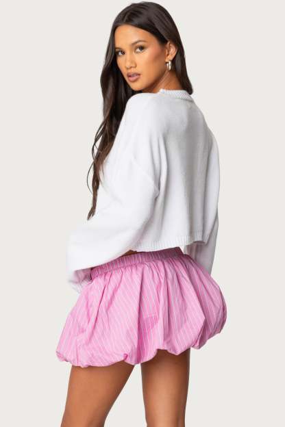 Knit Bow Cropped Sweater - WHITE