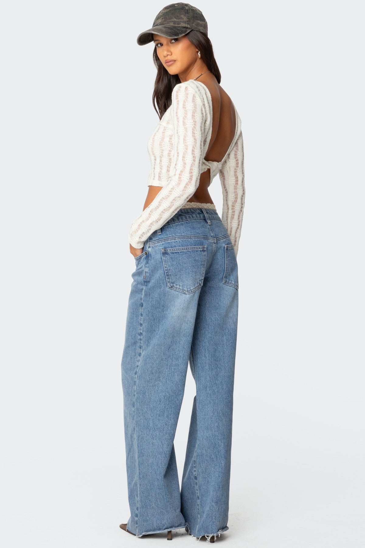 Twisted Back Textured Knit Top - BEIGE