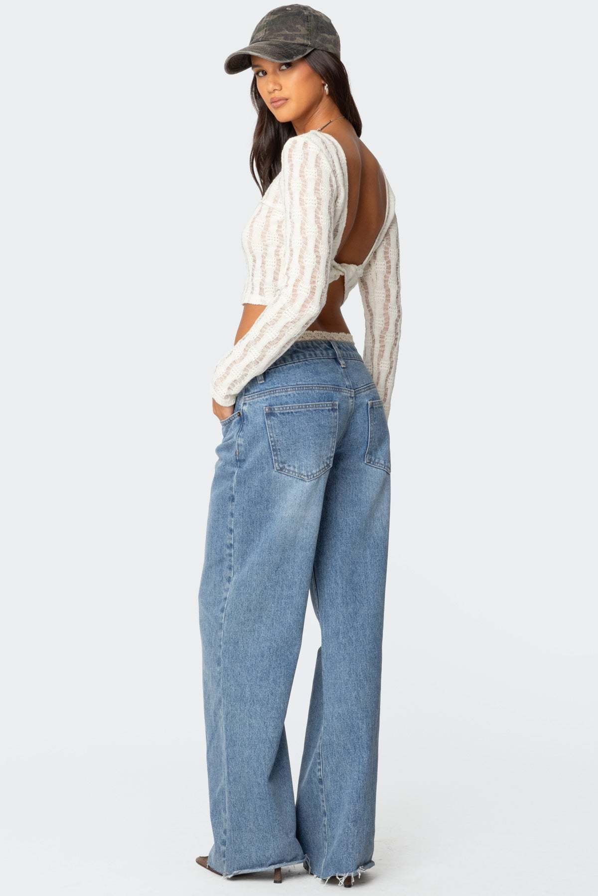 Twisted Back Textured Knit Top - BEIGE