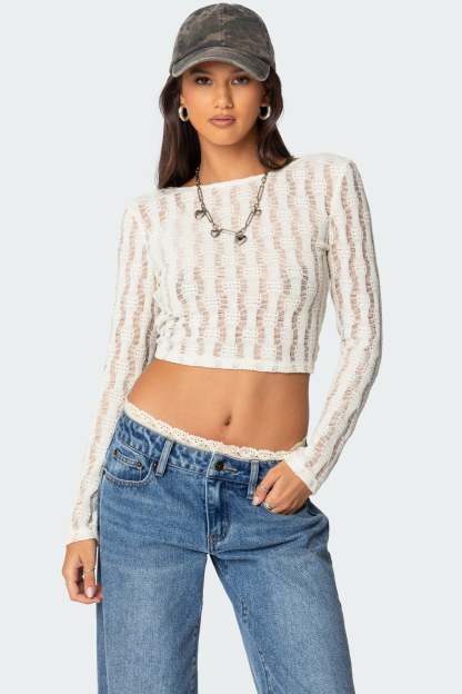 Twisted Back Textured Knit Top - BEIGE