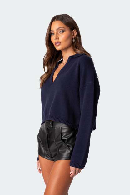 Marcie Oversize Cropped Sweater - NAVY