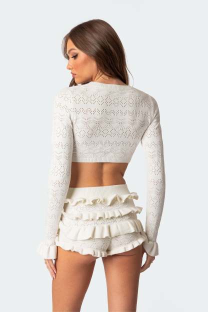 Delana Embroidered Knit Crop Top - CREAM