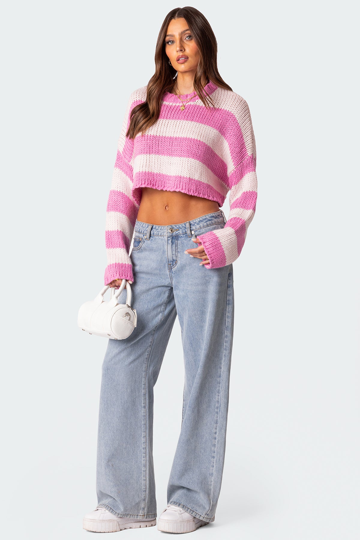 Ozzy Cropped Knitted Sweater - PINK