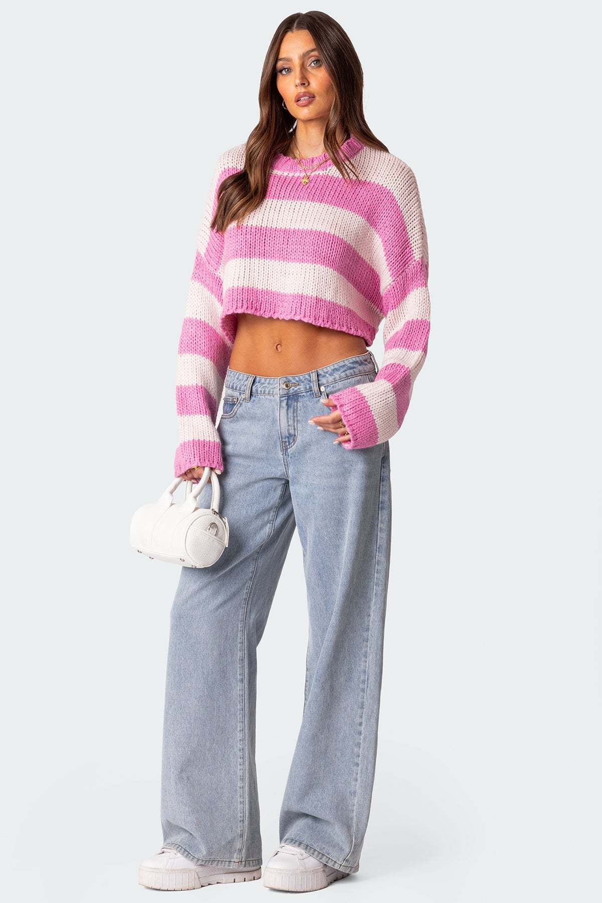 Ozzy Cropped Knitted Sweater - PINK