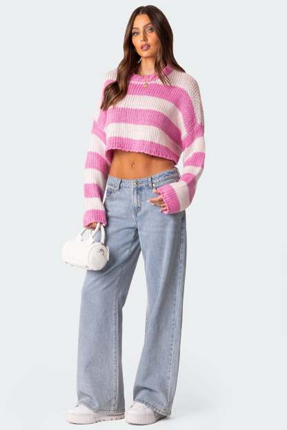 Ozzy Cropped Knitted Sweater - PINK
