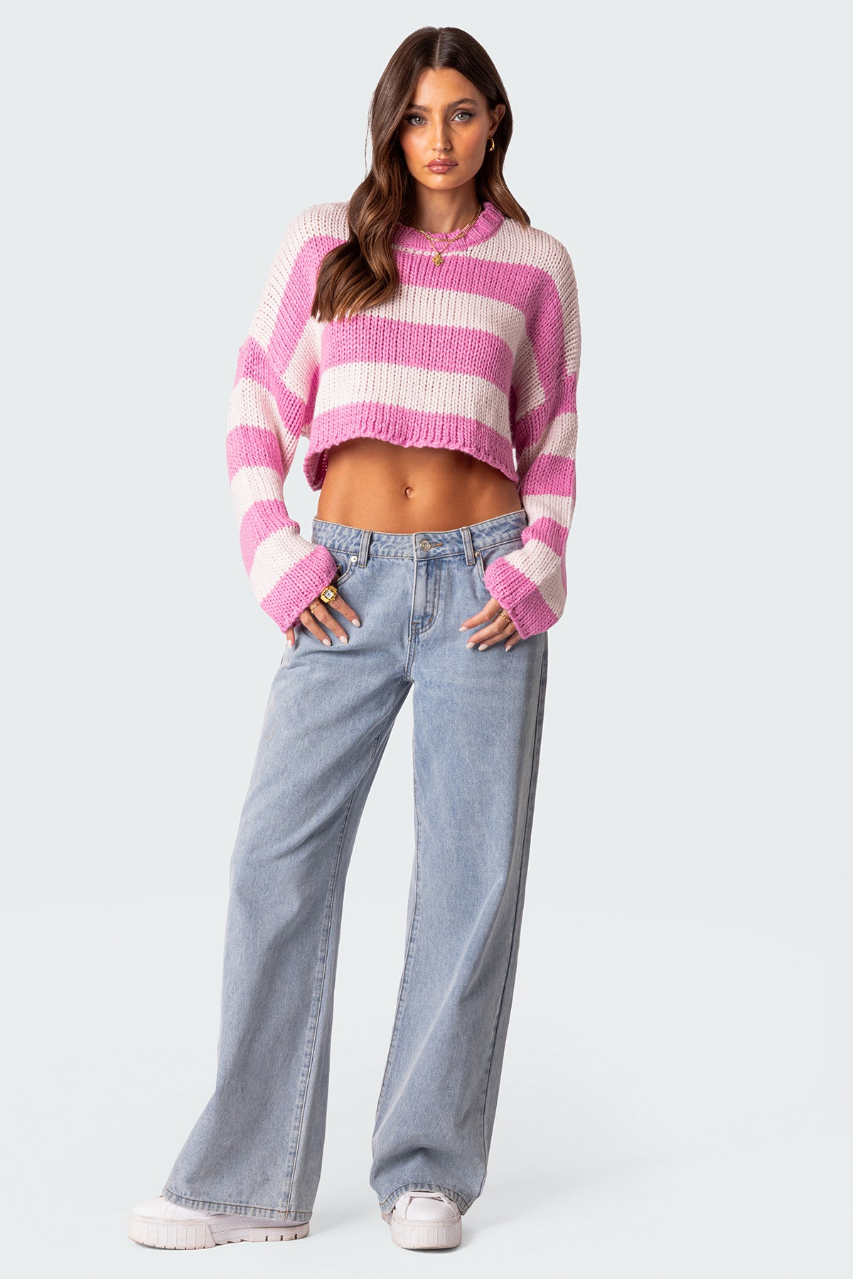 Ozzy Cropped Knitted Sweater - PINK