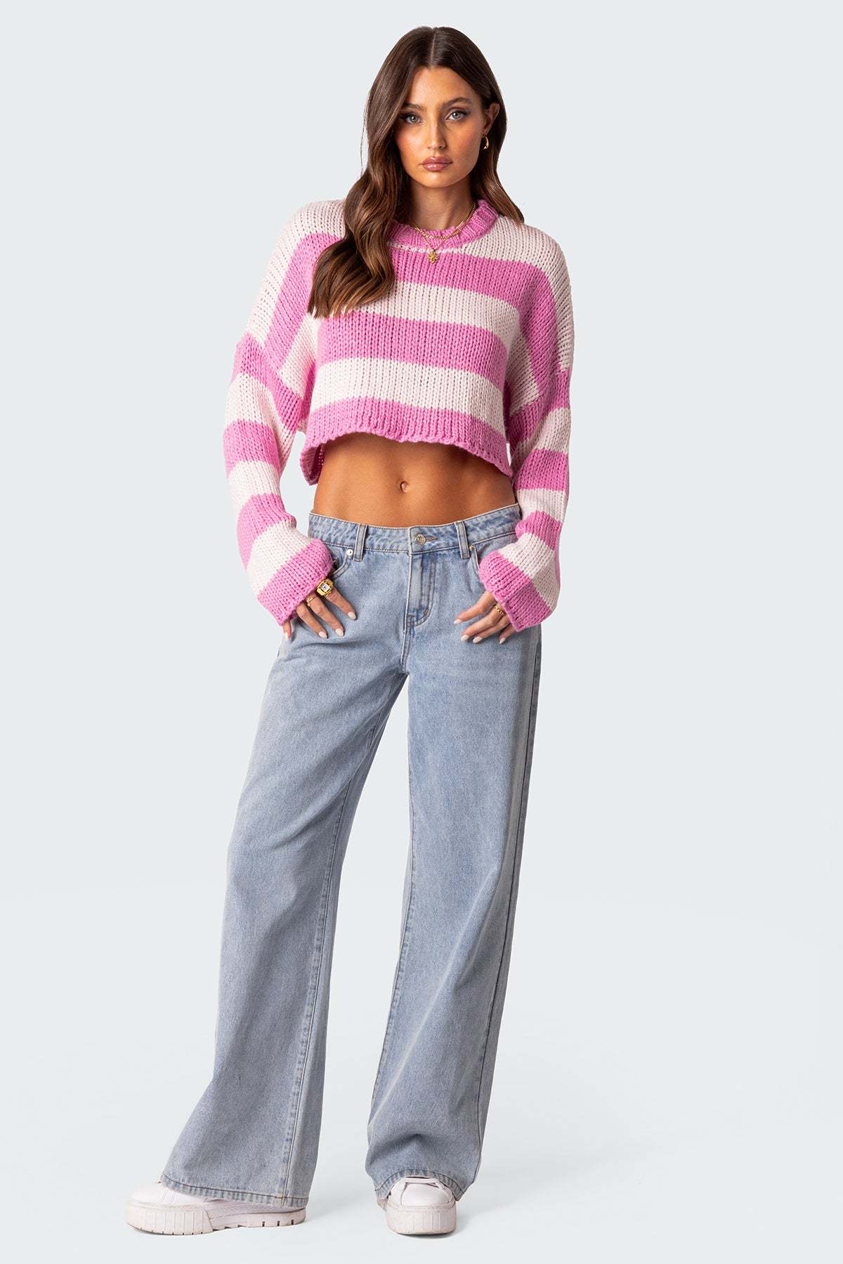 Ozzy Cropped Knitted Sweater - PINK