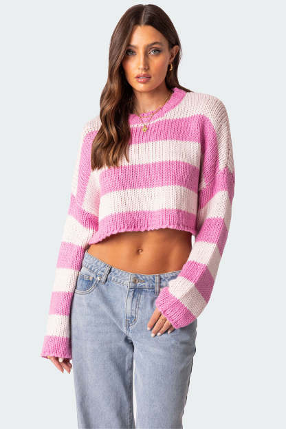 Ozzy Cropped Knitted Sweater - PINK