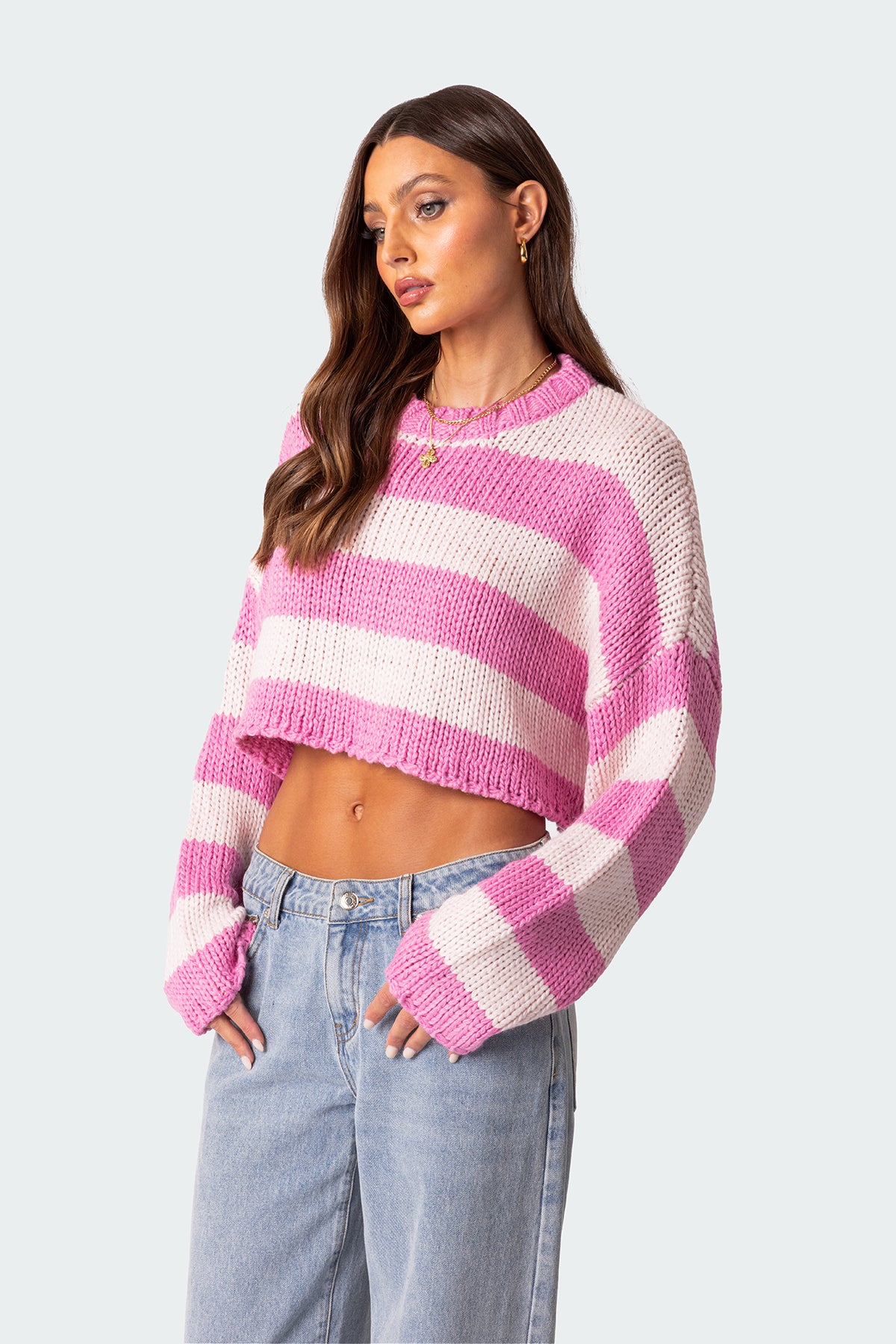 Ozzy Cropped Knitted Sweater - PINK