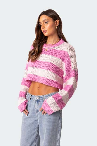 Ozzy Cropped Knitted Sweater - PINK