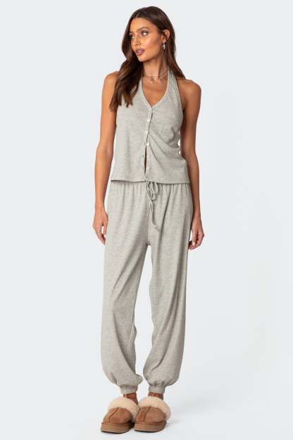Rosanna Waffle Pajama Sweatpants - GRAY MELANGE