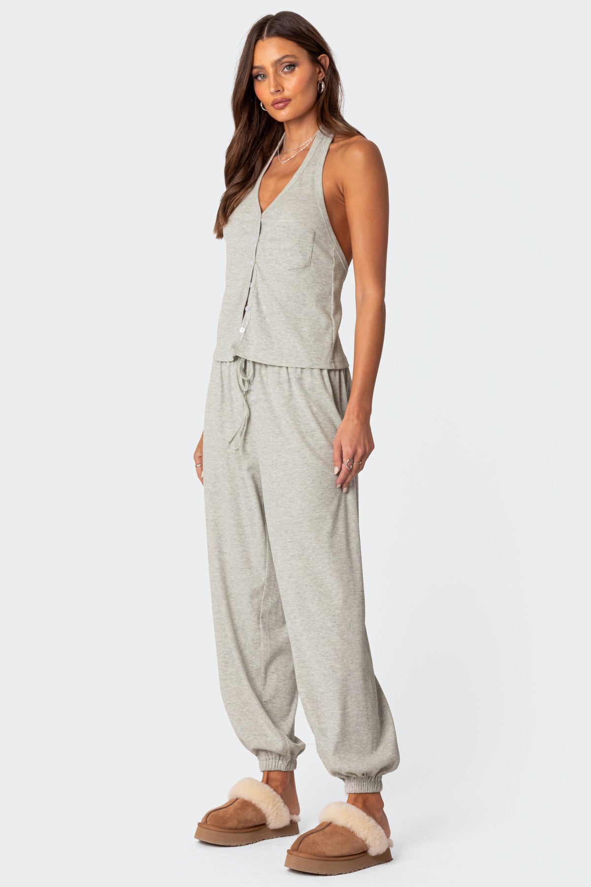 Rosanna Waffle Pajama Sweatpants - GRAY MELANGE