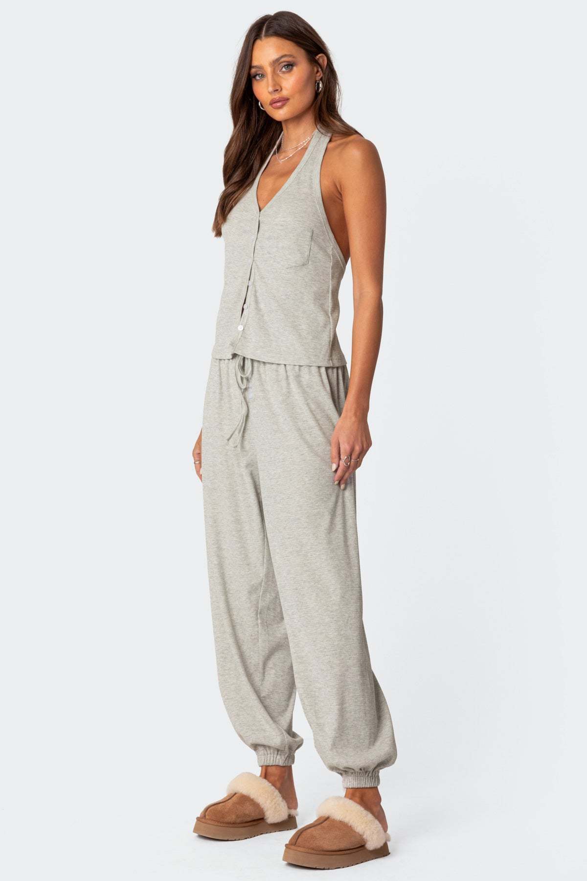 Rosanna Waffle Pajama Sweatpants - GRAY MELANGE
