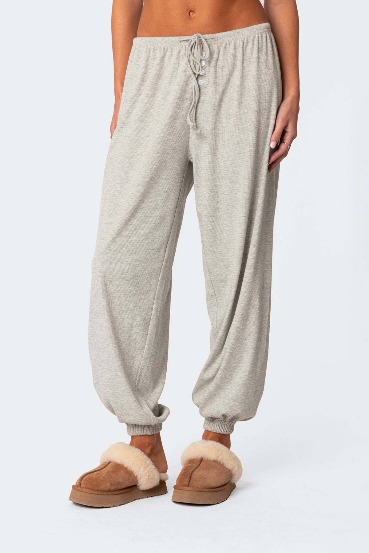 Rosanna Waffle Pajama Sweatpants - GRAY MELANGE