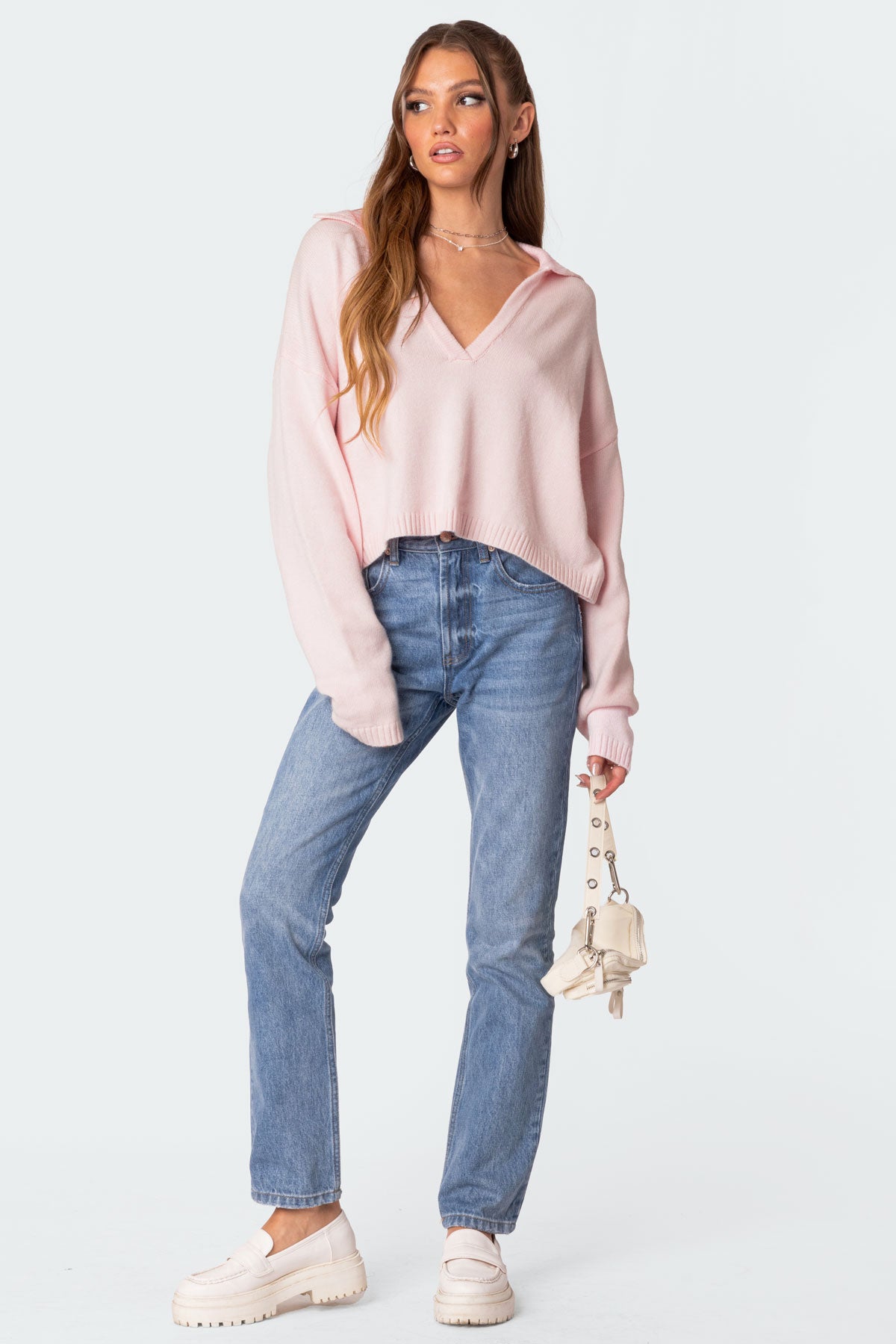 Marcie Oversize Cropped Sweater - LIGHT PINK
