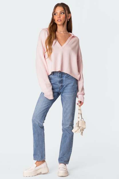 Marcie Oversize Cropped Sweater - LIGHT PINK