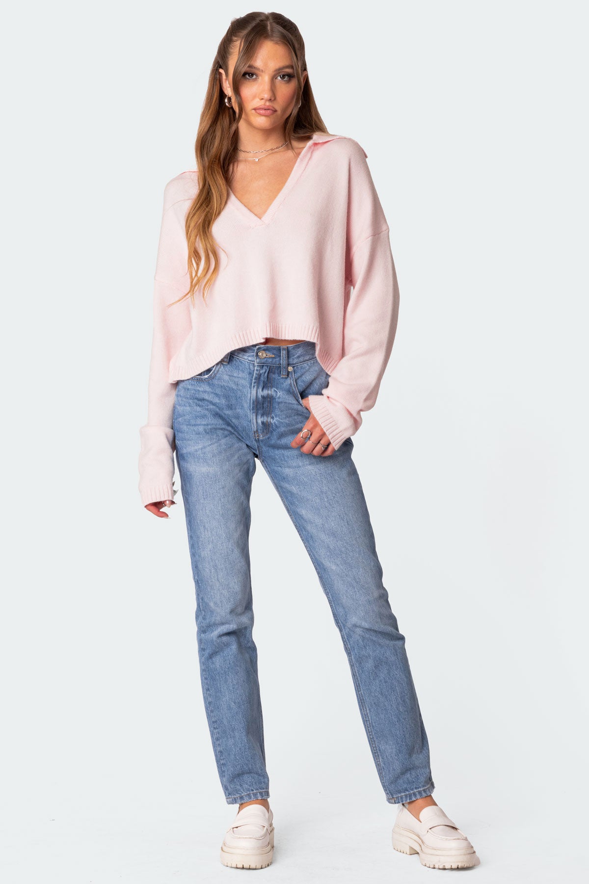 Marcie Oversize Cropped Sweater - LIGHT PINK