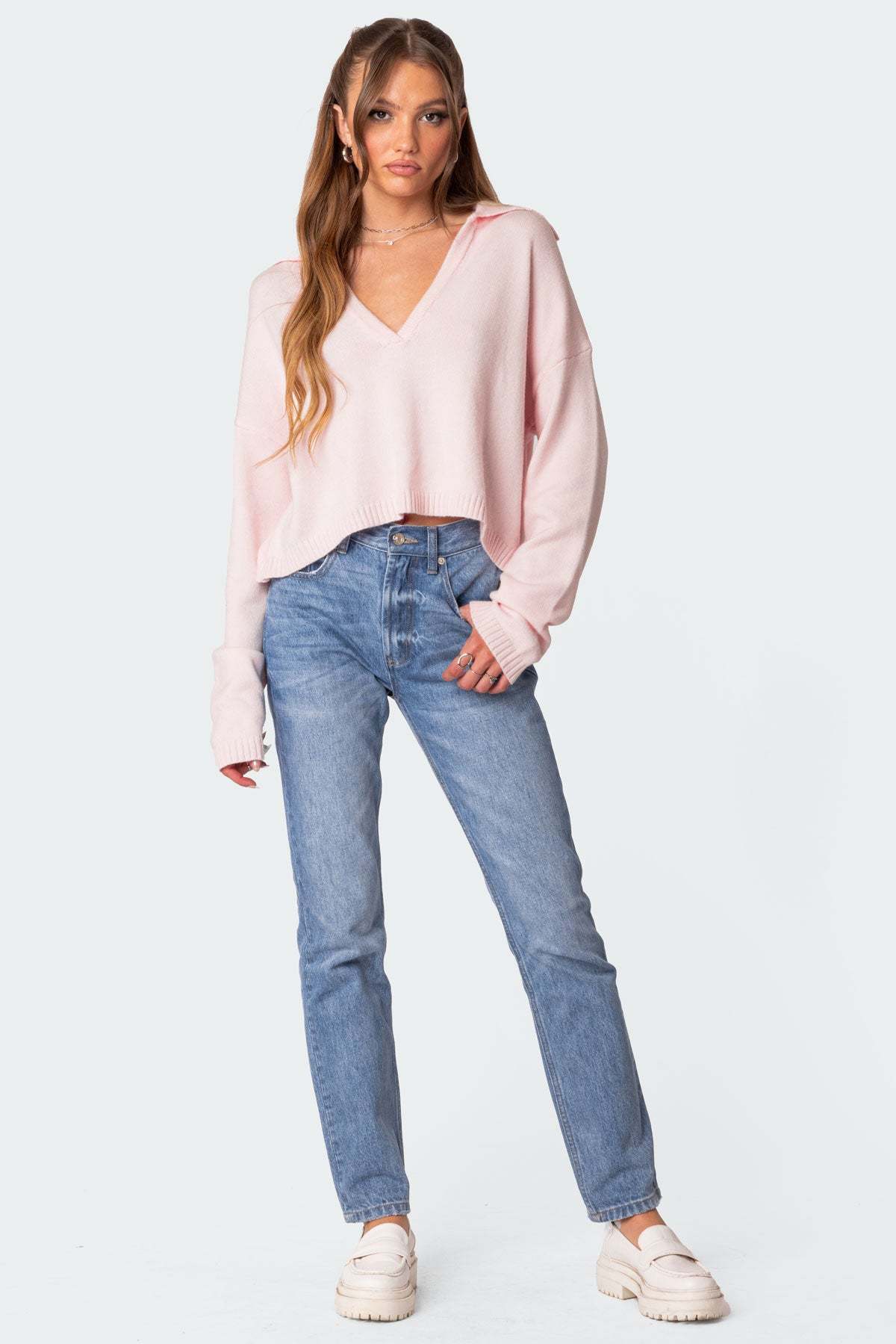 Marcie Oversize Cropped Sweater - LIGHT PINK