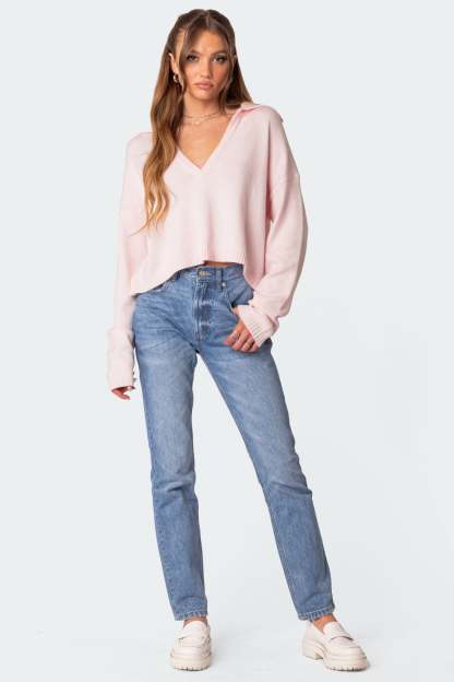 Marcie Oversize Cropped Sweater - LIGHT PINK