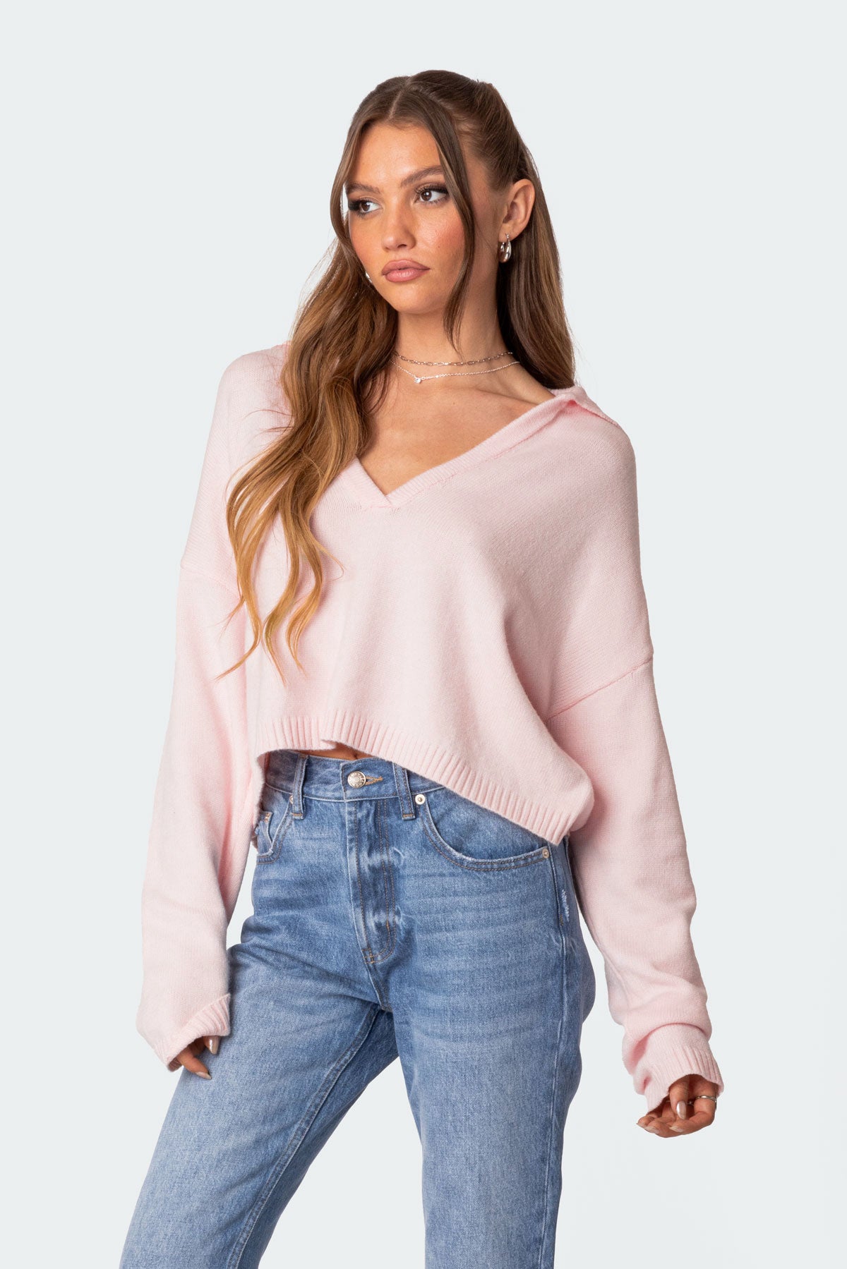 Marcie Oversize Cropped Sweater - LIGHT PINK