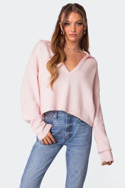 Marcie Oversize Cropped Sweater - LIGHT PINK