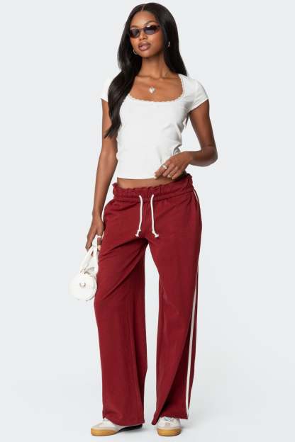 Chance Fold Over Sweatpants - BURGUNDY