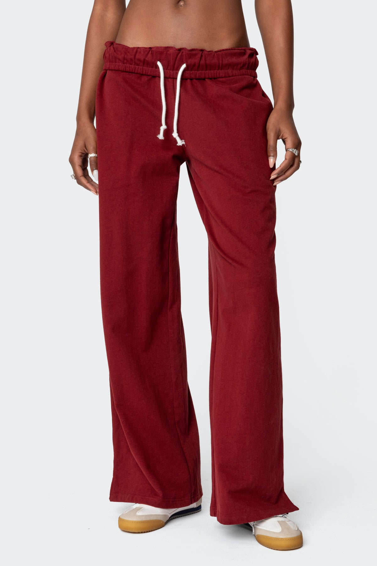 Chance Fold Over Sweatpants - BURGUNDY
