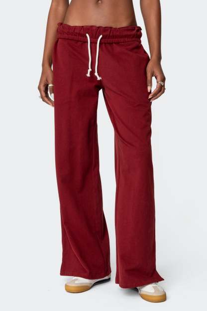 Chance Fold Over Sweatpants - BURGUNDY