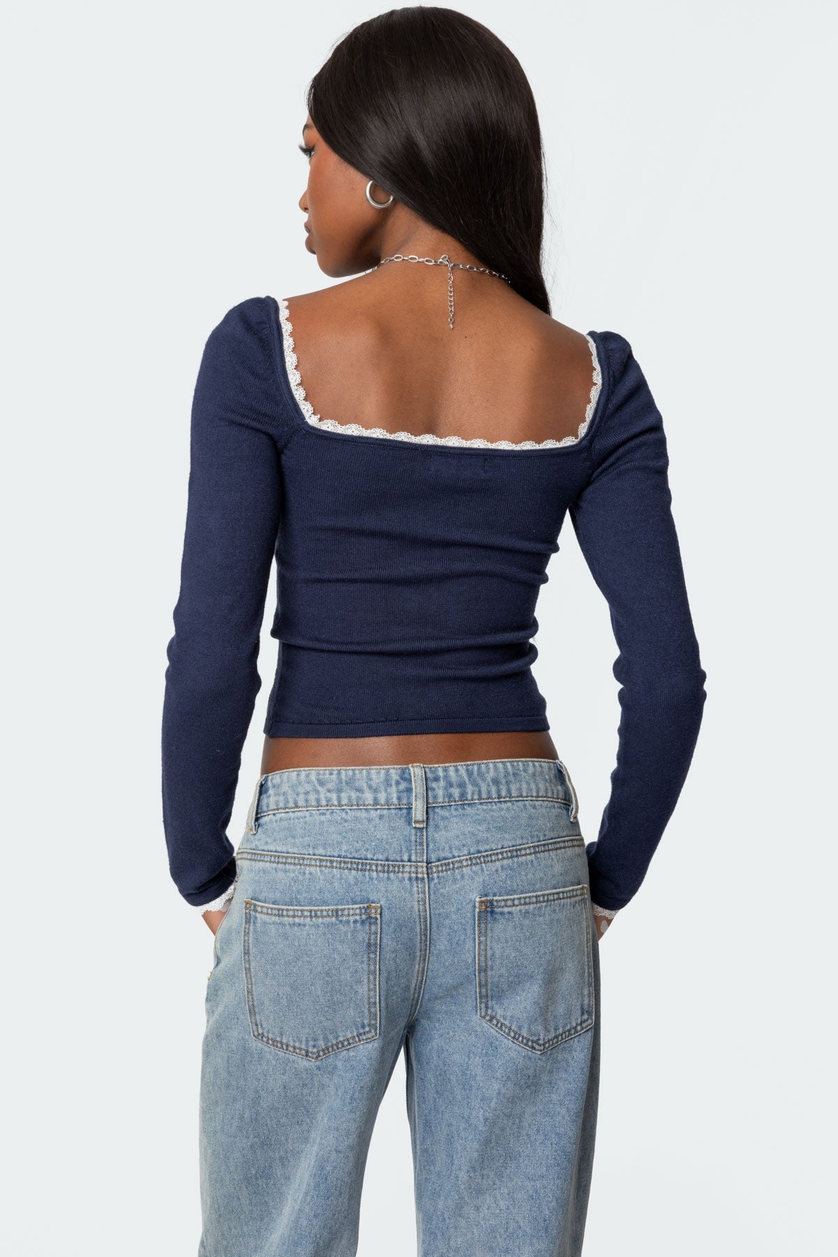 Ansley Lacey Cable Knit Top - NAVY
