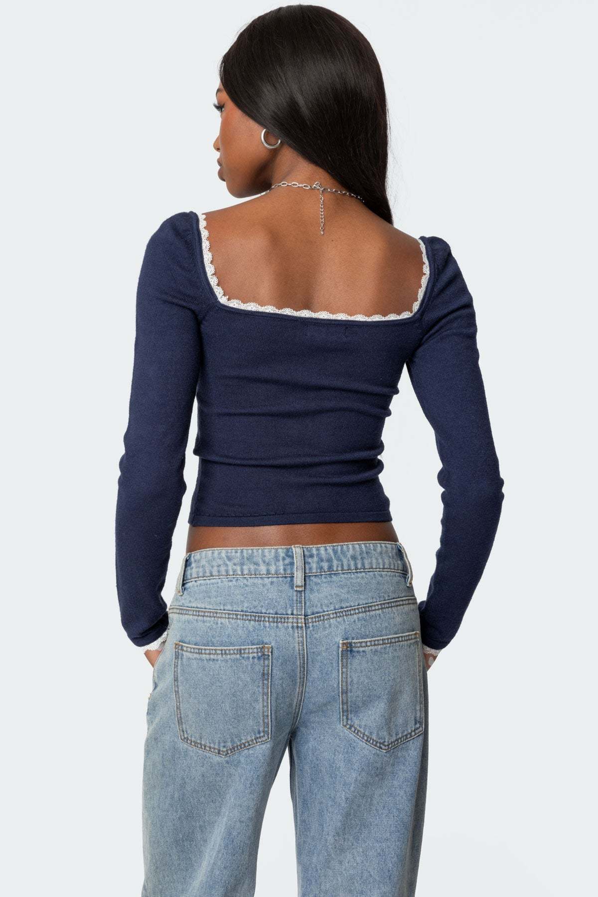 Ansley Lacey Cable Knit Top - NAVY