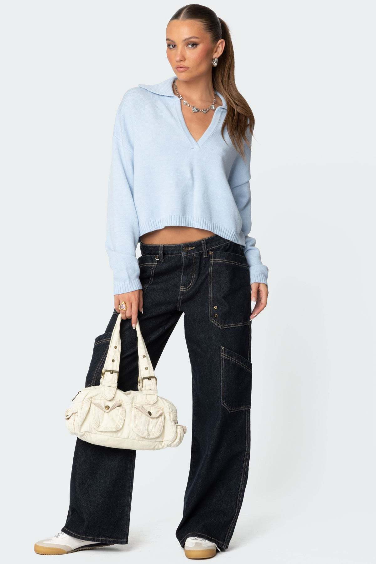 Marcie Oversize Cropped Sweater - LIGHT BLUE