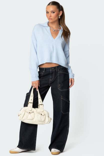 Marcie Oversize Cropped Sweater - LIGHT BLUE