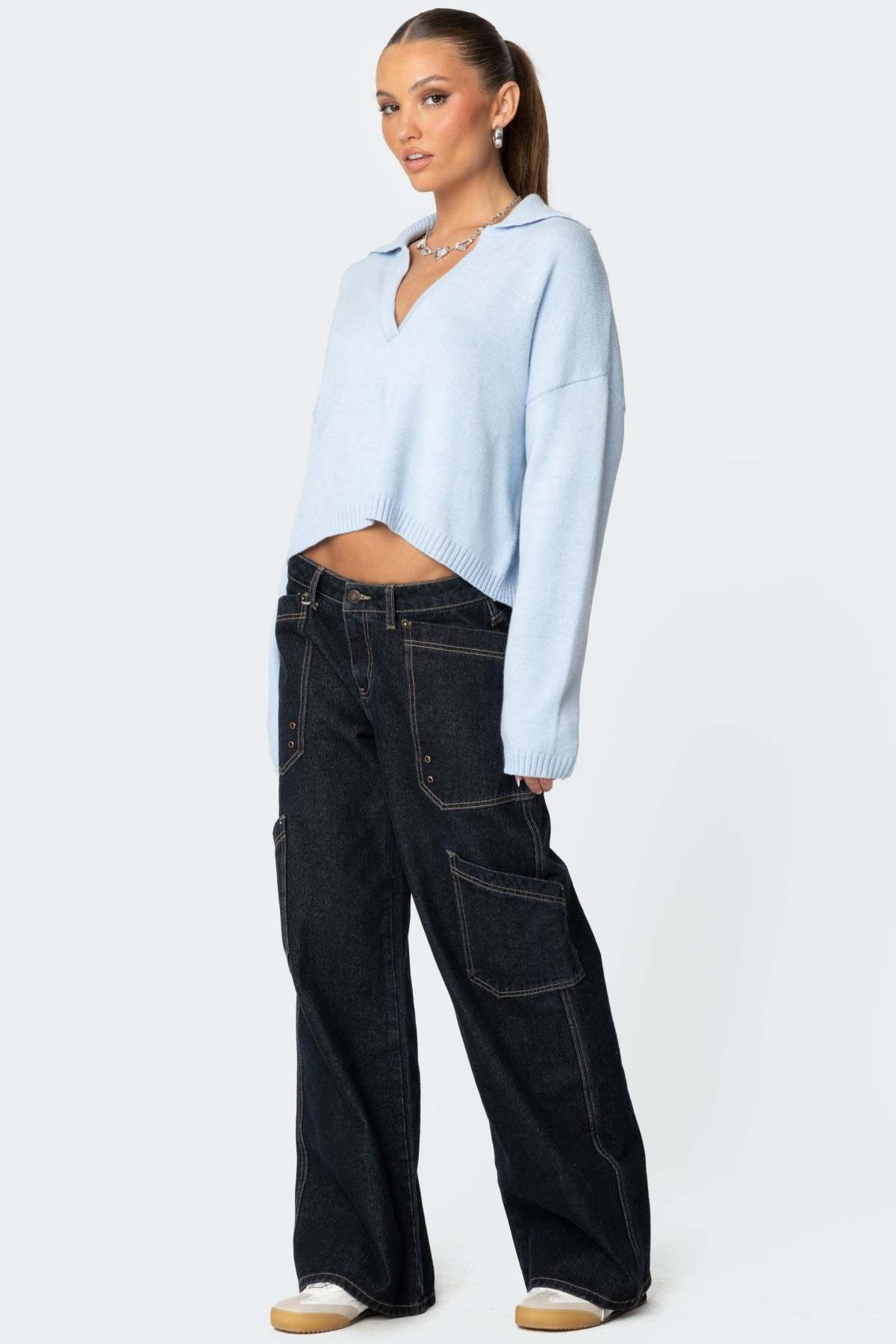 Marcie Oversize Cropped Sweater - LIGHT BLUE
