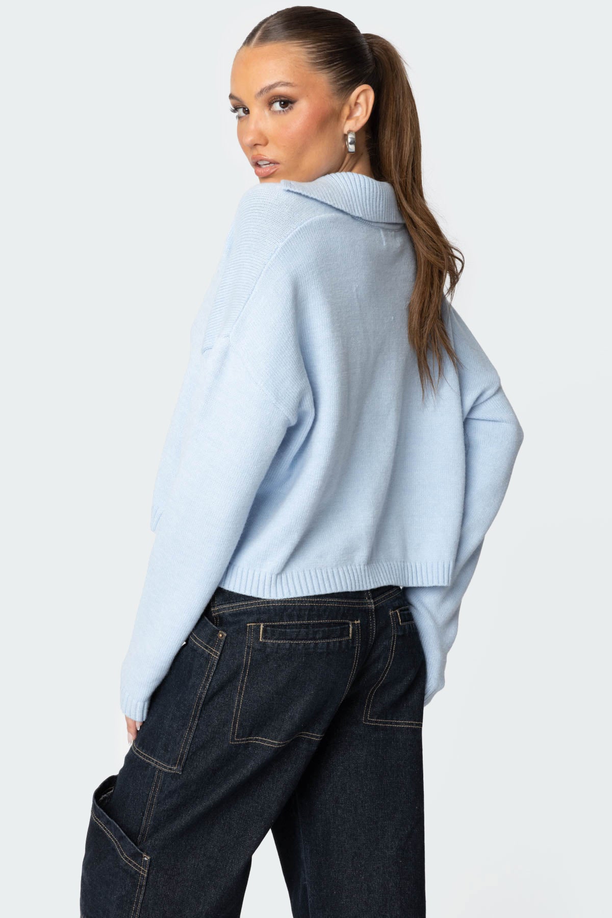 Marcie Oversize Cropped Sweater - LIGHT BLUE